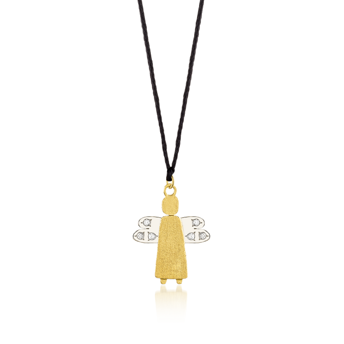Gold and diamond pendant with anthracite cord - My Angel