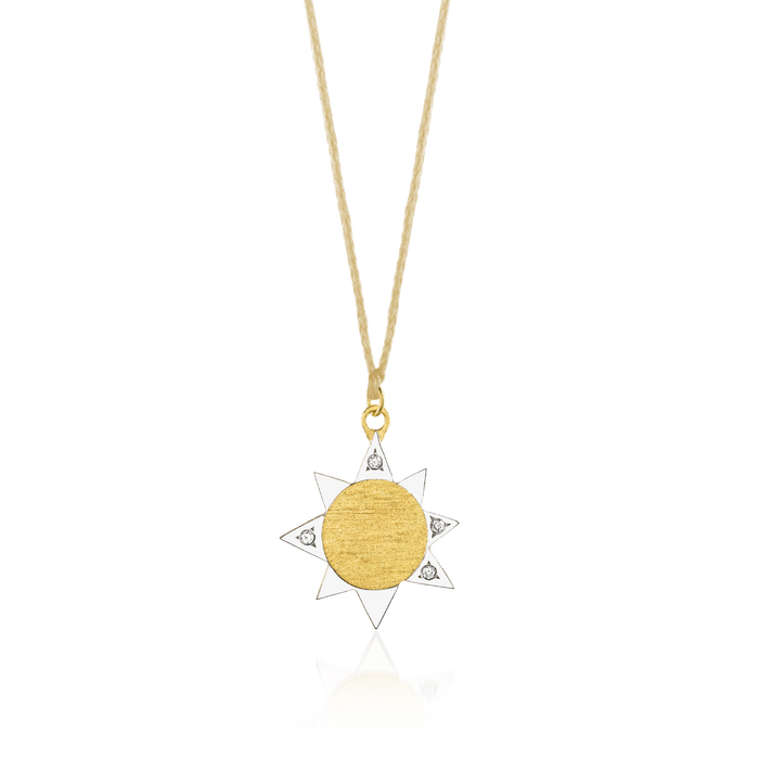 Gold and diamond pendant with beige cord - My Light