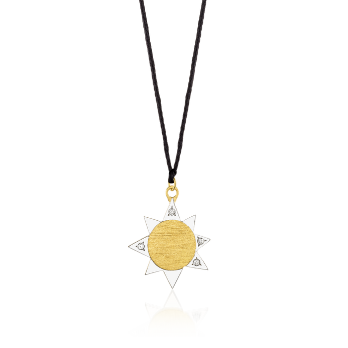 Gold and diamond pendant with anthracite cord - My Light