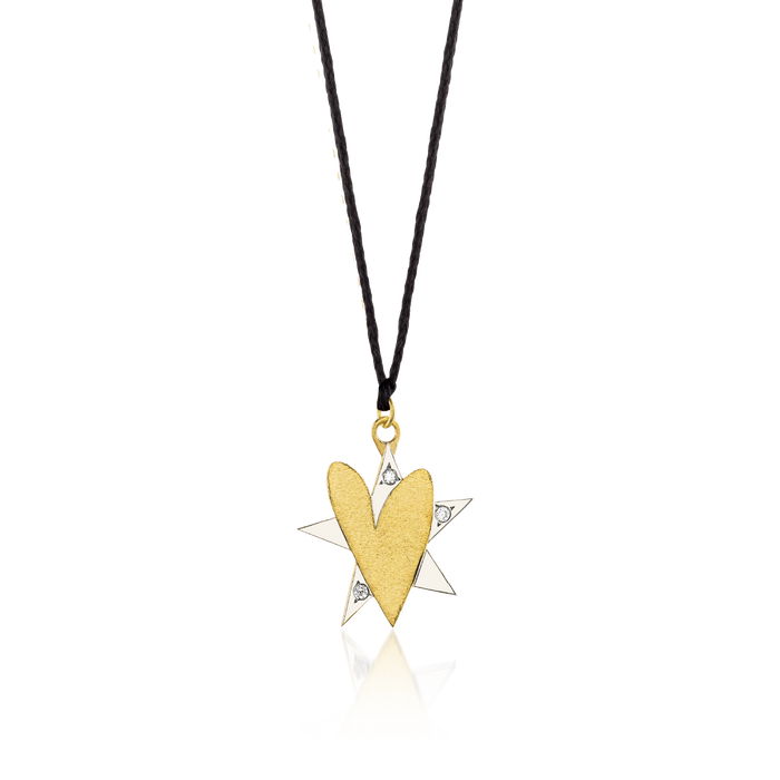 Gold and diamond pendant with anthracite cord - My Love